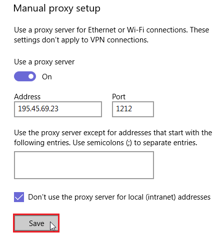 MANUAL CONFIGURATION OF PROXY SETTINGS